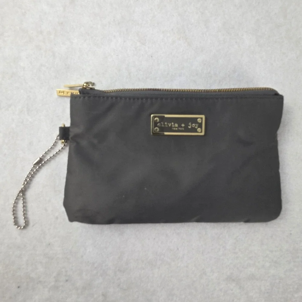 Olivia + Joy New York Gray Nylon Pouch Dual Zip Wristlet Travel Organizer Pouch